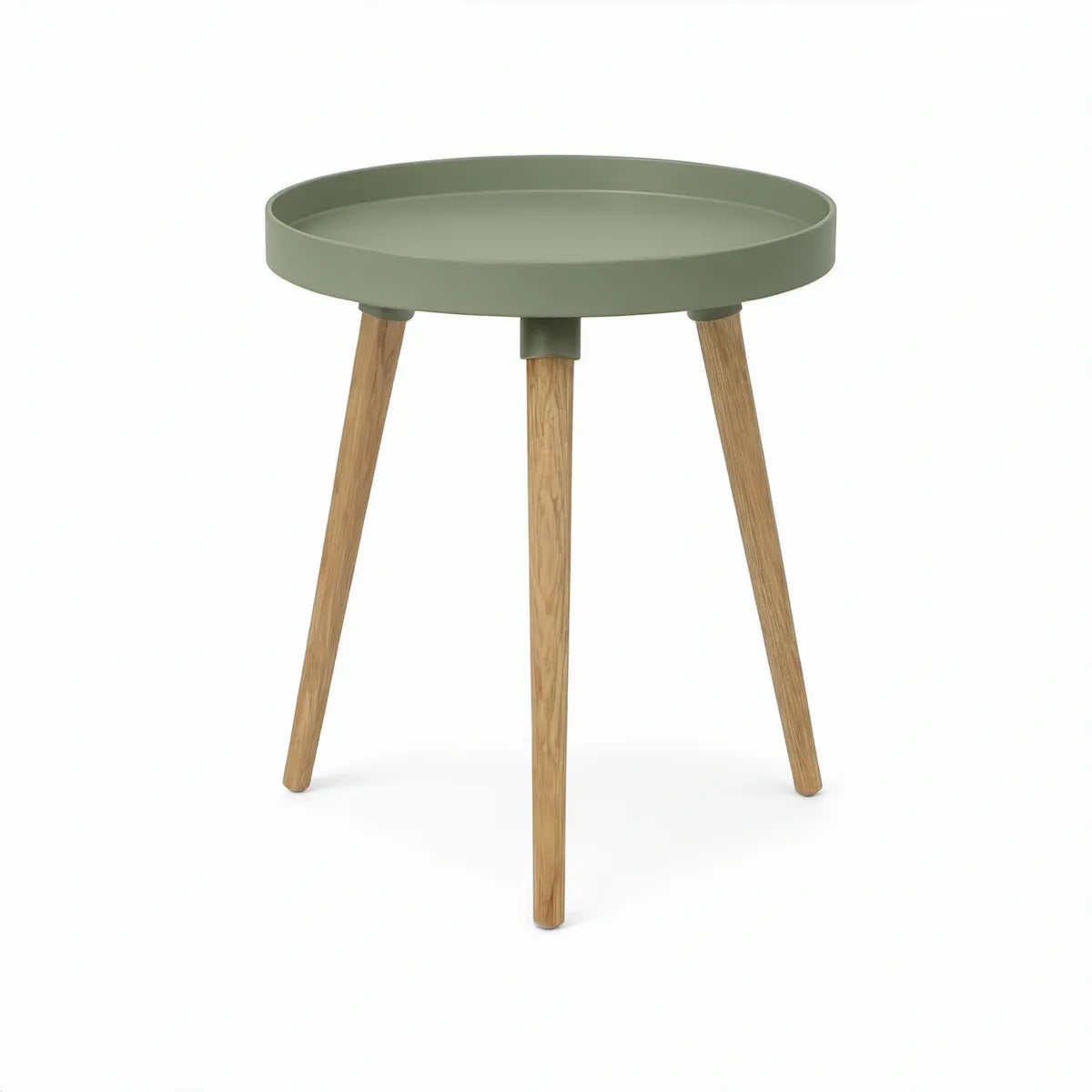 Kulatý konferenční stolek s podnosovou deskou Ø 50 × 52 cm, zelený/přírodní dub