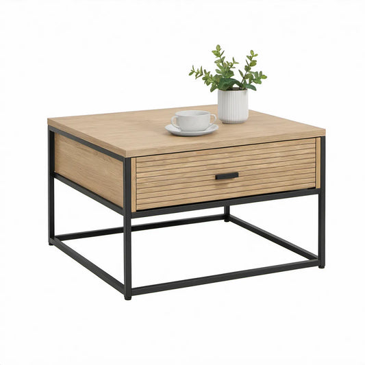 Čtvercový konferenční stolek se zásuvkou 80 × 80 × 45 cm, přírodní dub/černá