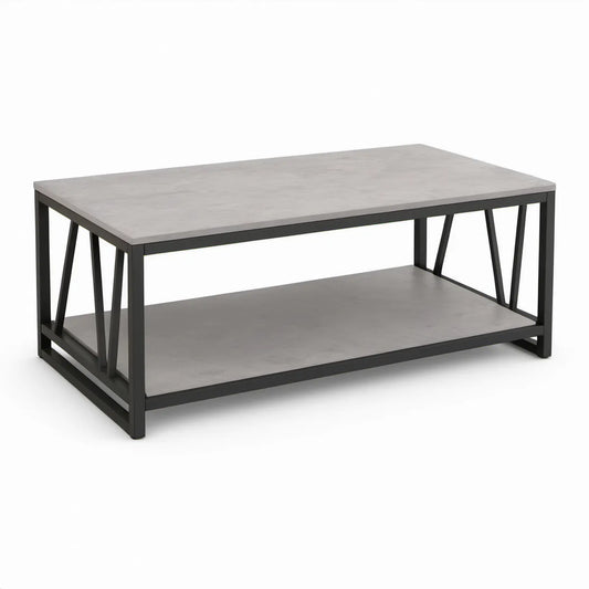 Obdélníkový konferenční stolek s policí 100 × 60 × 45 cm, šedý/černý