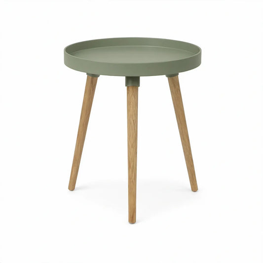Kulatý konferenční stolek s podnosovou deskou Ø 50 × 52 cm, zelený/přírodní dub