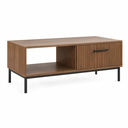 Konferenční stolek s úložným prostorem 100 × 50 × 45 cm, dekor ořechu, hnědá a černá